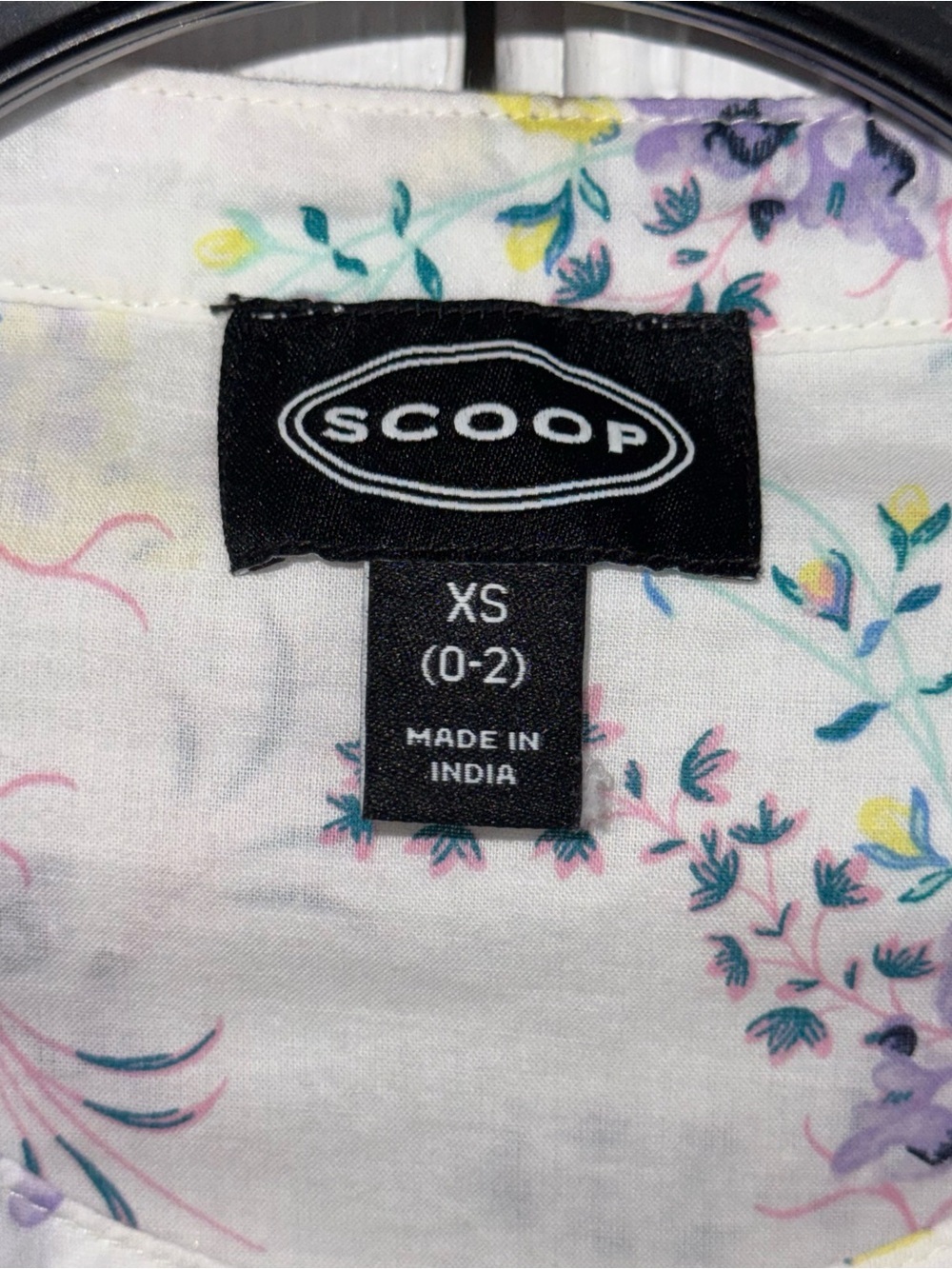 Scoop Womens XS Flowy Blouson Cotton Blouse White Purple Floral Long Sleeve Top - Picture 5 of 13
